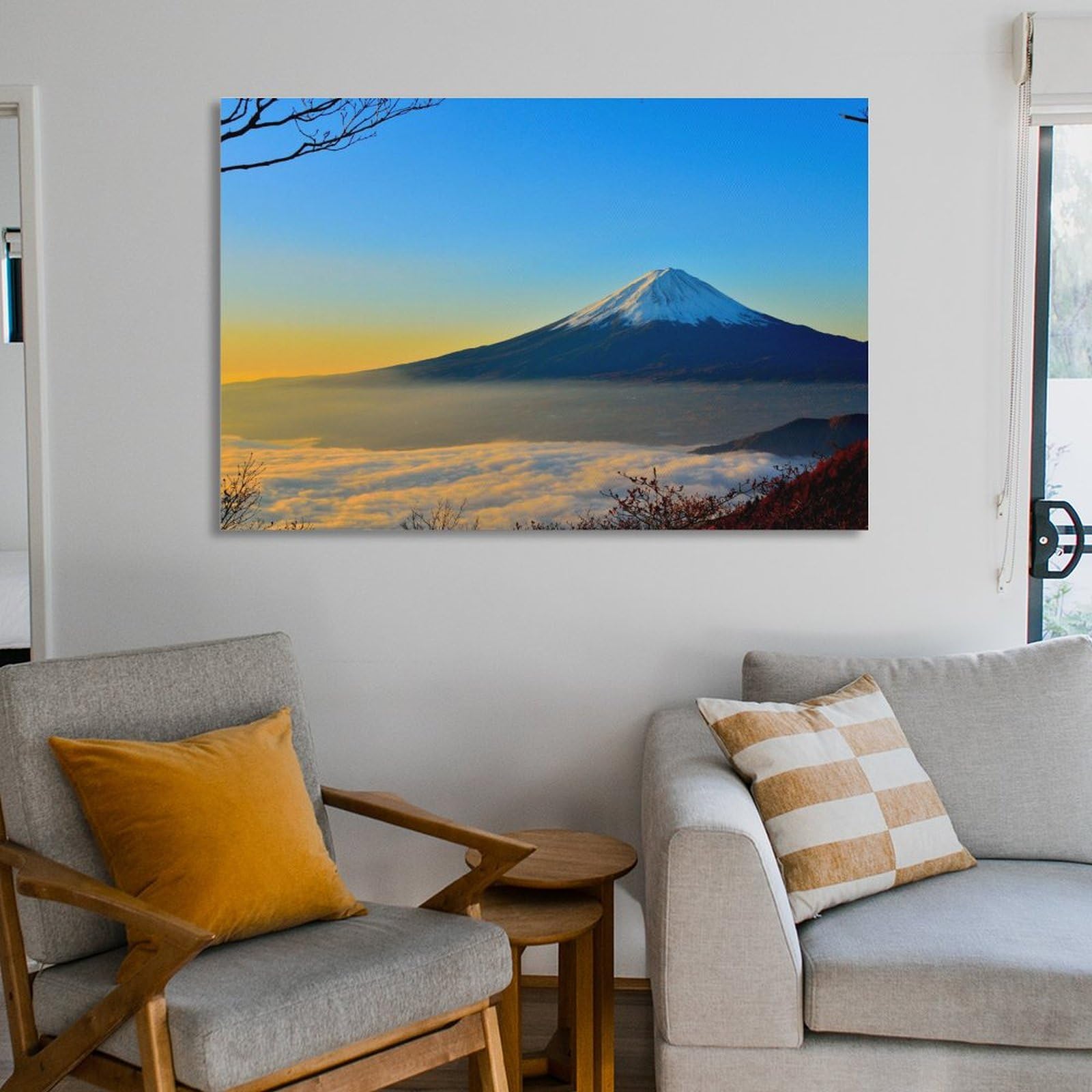 Amazon.co.jp: 富士山 白雲 絵 レイクライト 赤富士 風景画 ポスター